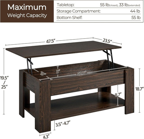 Lift Top Coffee Table with Hidden Compartment and Storage