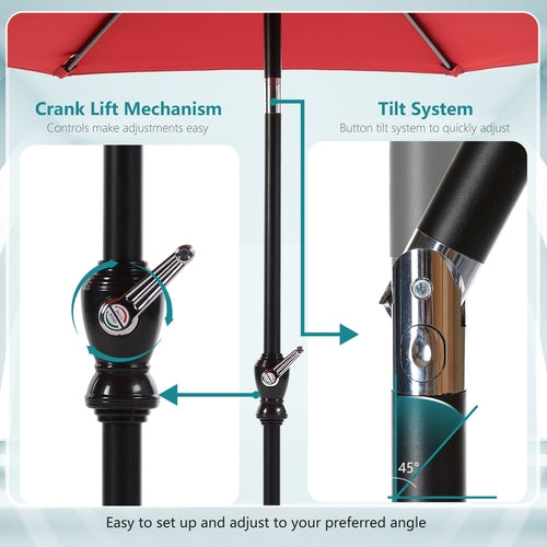 9 Foot Outdoor Patio Umbrella with Button Tilt and Crank