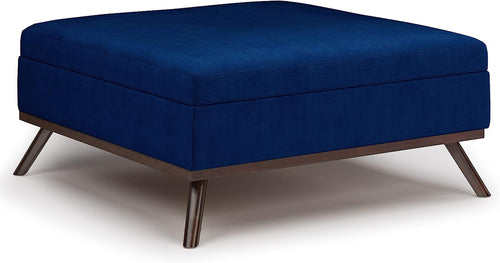 Mid Century Modern Blue Velvet Ottoman