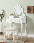 Makeup Vanity Set With Beige Upholstered Stool