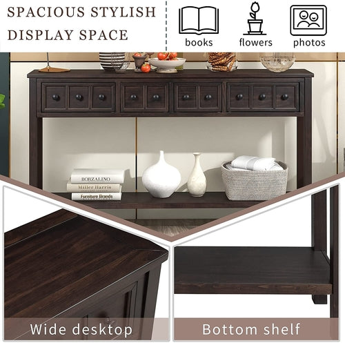 Rustic Console Table with Drawers and Shelf