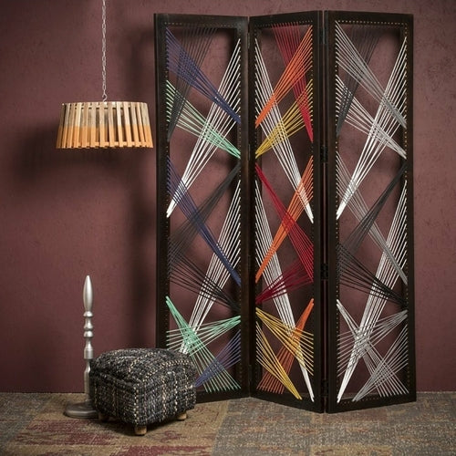 Multicolor Fabric And Wood Traverse  Screen