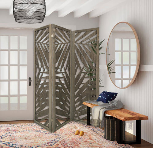 Tropical leaf 3 Panel Grey Room Divider