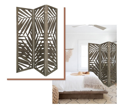 Tropical leaf 3 Panel Grey Room Divider