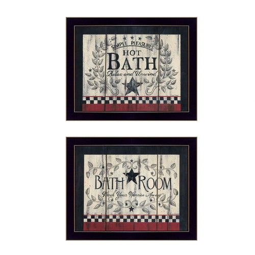 Set Of Two Hot Bath 9 Black Framed Bathroom Wall Art