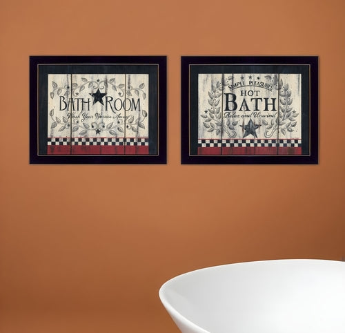 Set Of Two Hot Bath 9 Black Framed Bathroom Wall Art