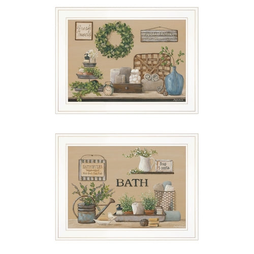 Set Of Two Bath Time White Framed Wall Art