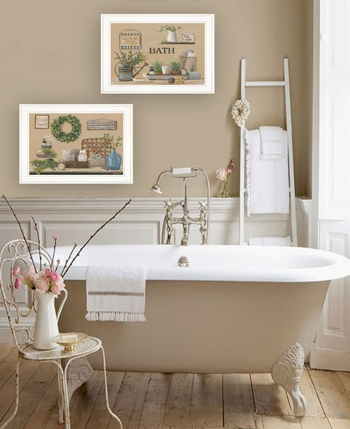 Set Of Two Bath Time White Framed Wall Art