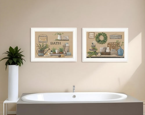 Set Of Two Bath Time White Framed Wall Art