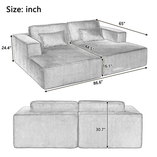 Corduroy Double Sofa Bed with 2 Pillows