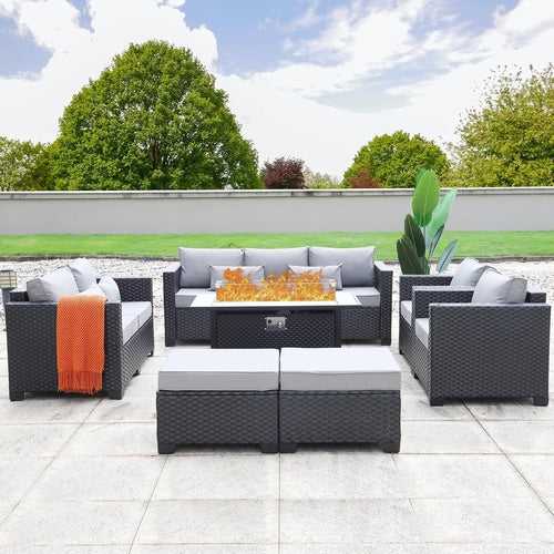 7 PCS Outdoor Furniture Set w/ 45-Inch Outdoor Propane Fire Pit
