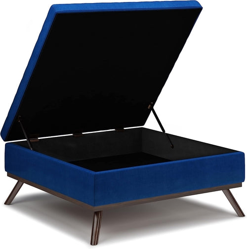 Mid Century Modern Blue Velvet Ottoman