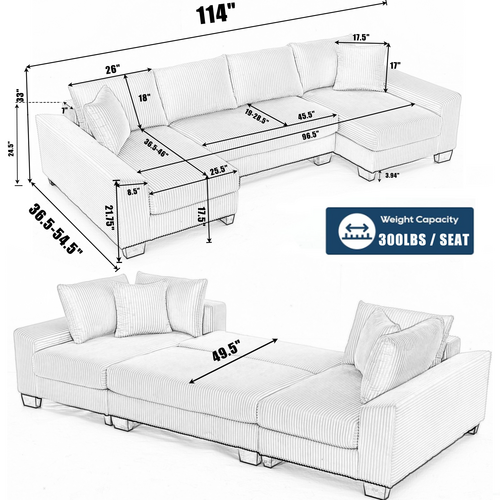 Oversize U Shaped Sleeper Sofa & Pull Out Bed