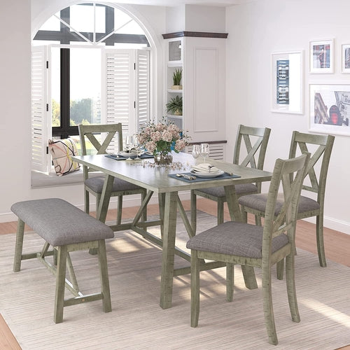 6-Piece Dining Table Set with Cushioned Chairs