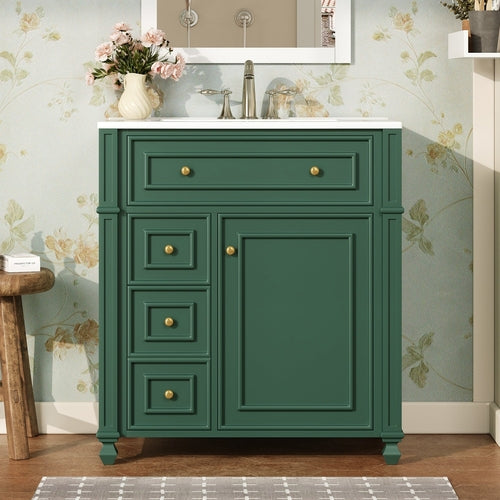 Bathroom Vanity Cabinet with Ceramic Sink Basin, 30 Inch, Storage