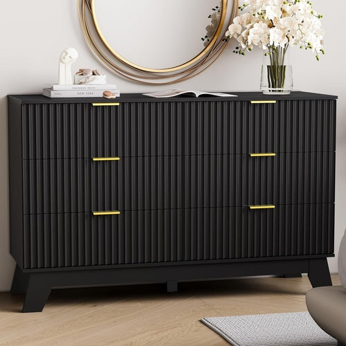 6 Drawer Dresser With Fluted Front And Gold Handles