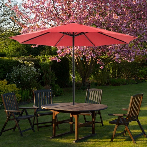 9 Foot Outdoor Patio Umbrella with Button Tilt and Crank