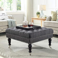 Charcoal Gray Tufted Square Ottoman With Rolling Wheels
