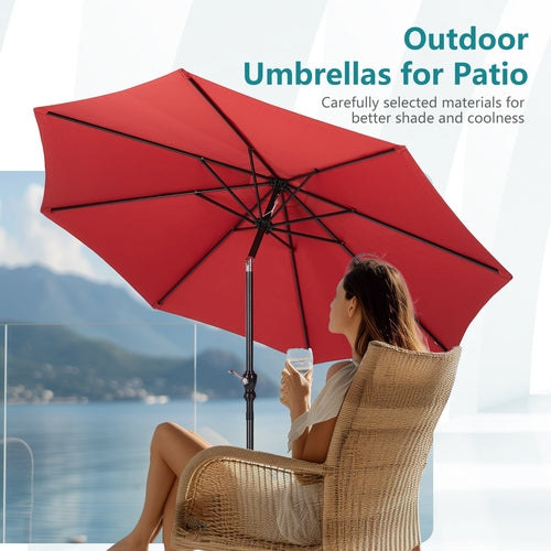 9 Foot Outdoor Patio Umbrella with Button Tilt and Crank