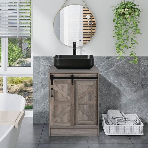 Modern Farmhouse Bathroom Vanity w/ Barn Wood Sliding Door / Black