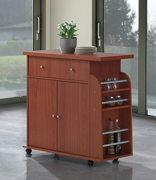 Hodedah Cherry Kitchen Island Spice Rack w/ Towel Rack