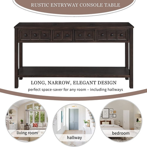 Rustic Console Table with Drawers and Shelf