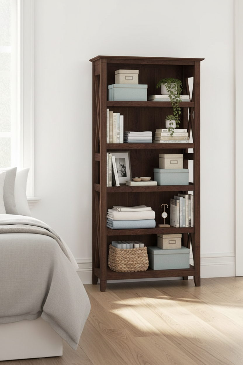 Bush bookcase in bedroom