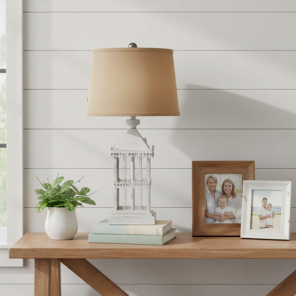 Castle lamp on living room console