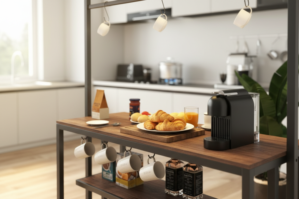 Close-up coffee station setup