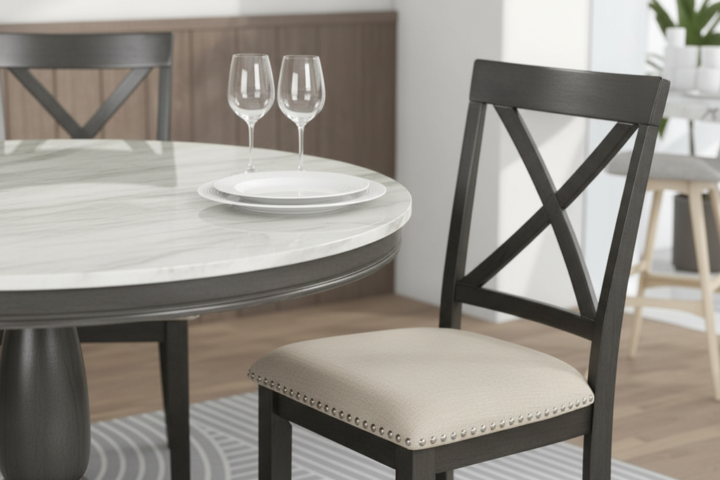 Close-up detail of chair and table