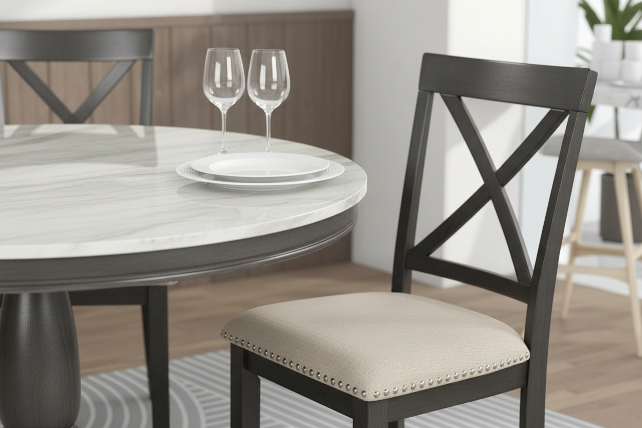 Close-up detail of chair and table