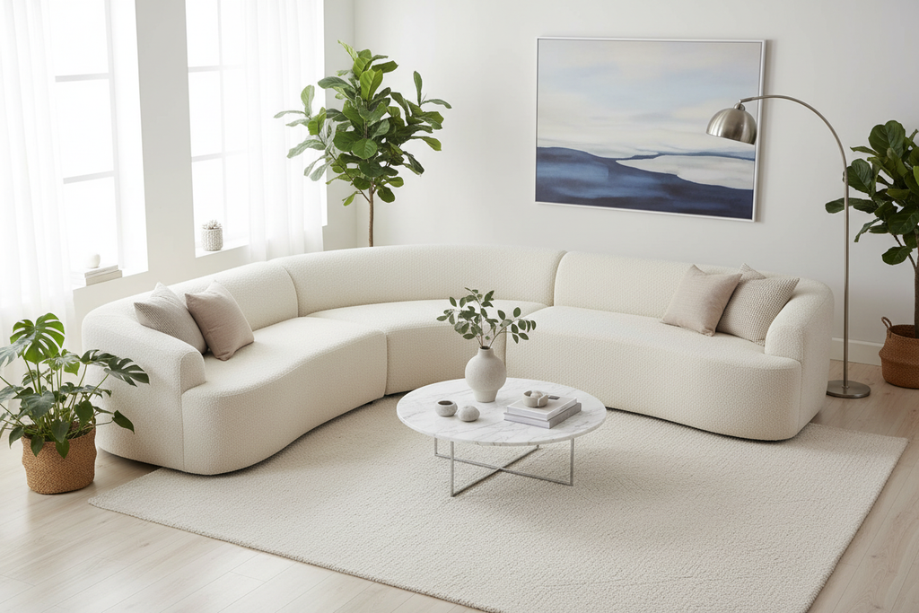 Curved sectional in minimalist living room