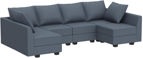 Bluish Grey U Shaped Sectional Sofa With Modular Storage