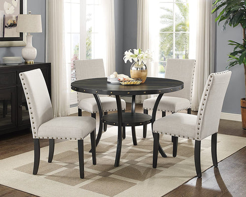 Tan Fabric Nail head Dining Set-5 Piece Round Table