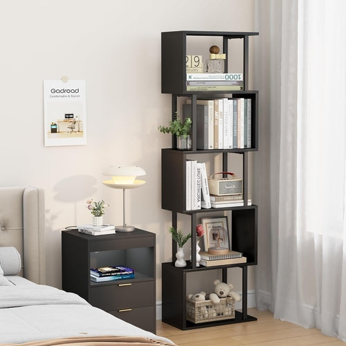 Metal & Wood 5 Tier S Shaped Bookcase