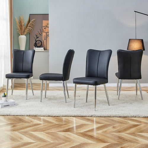 Modern Minimalist Dining Chairs with PU Leather Curved Backrest and