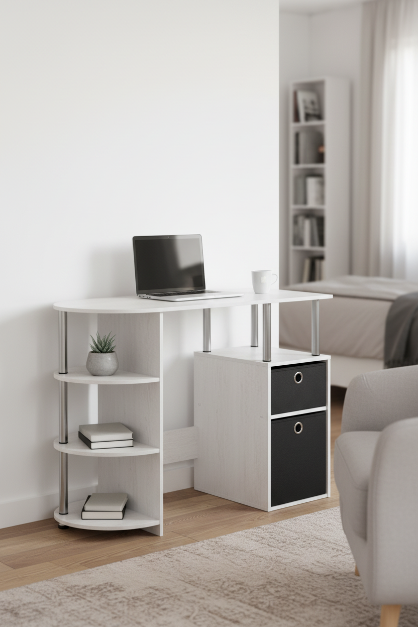 Desk in bedroom corner