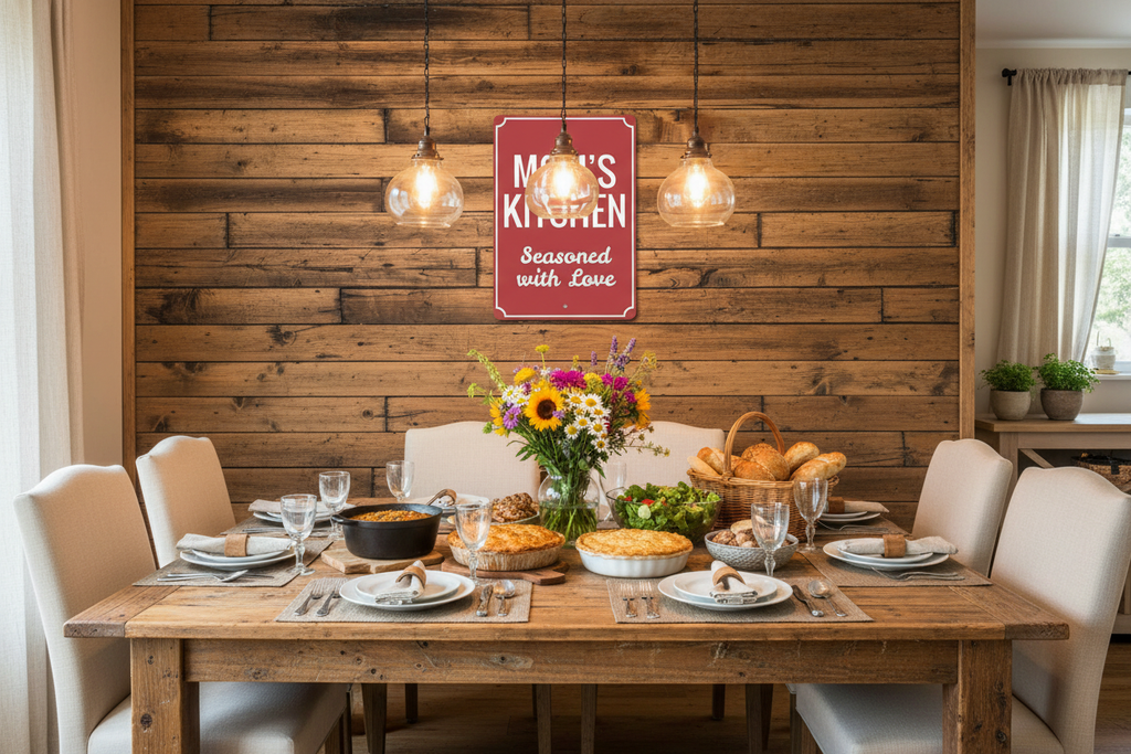 Dining area with family meal setup