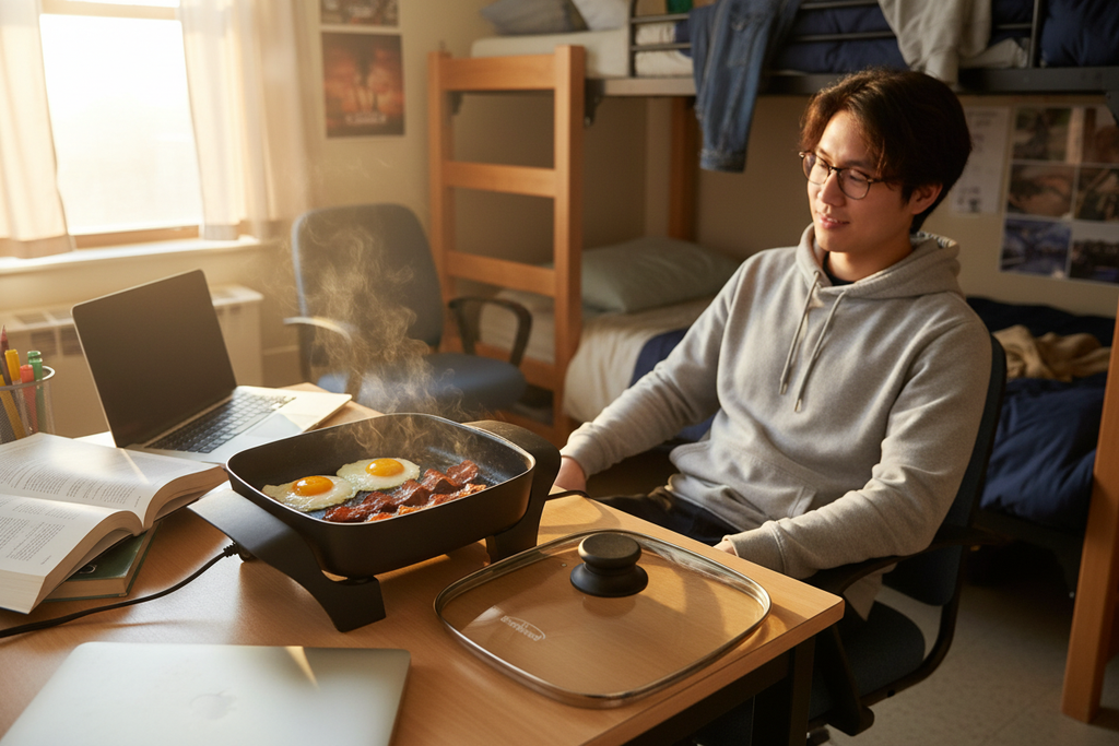 Dorm room breakfast cooking