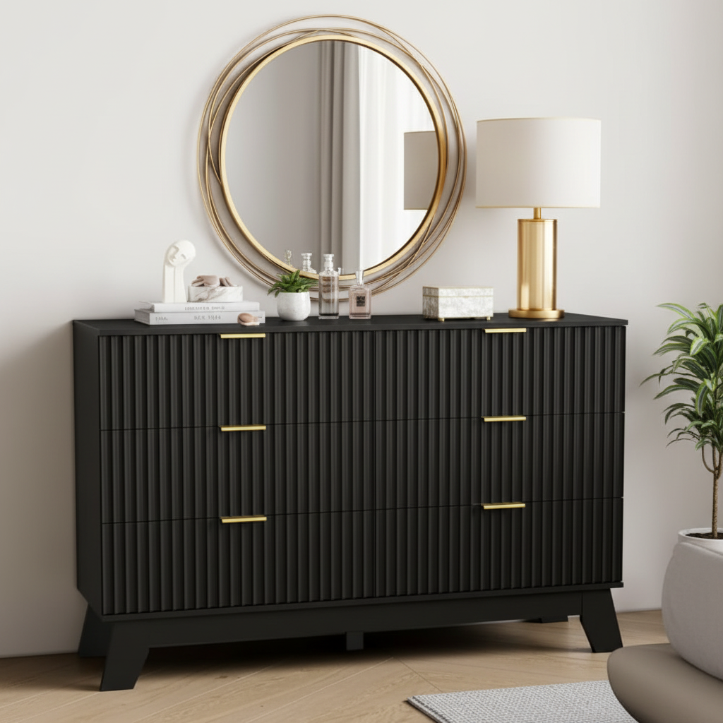 Dresser styled as vanity with accessories