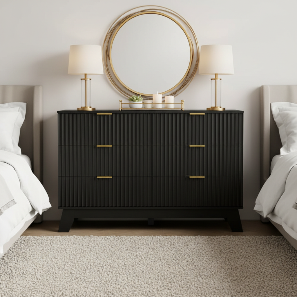 Dresser with symmetrical lamp styling