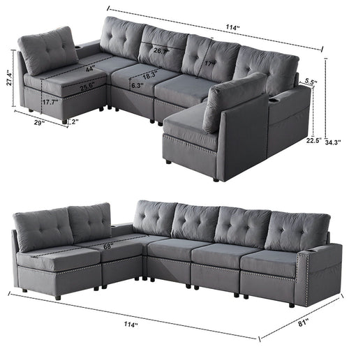 Velvet Modular Combination Sofa With Storage