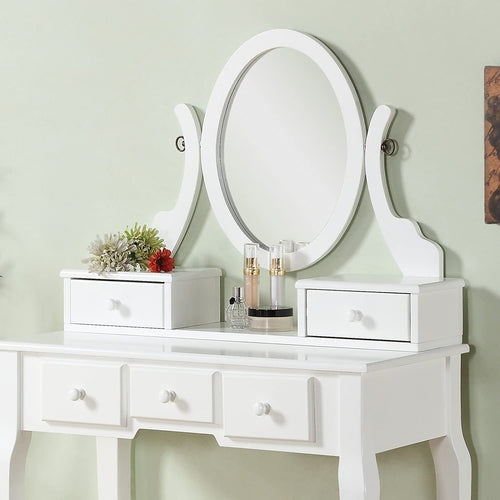 Makeup Vanity Set With Beige Upholstered Stool