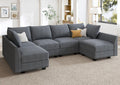 Bluish Grey U Shaped Sectional Sofa With Modular Storage