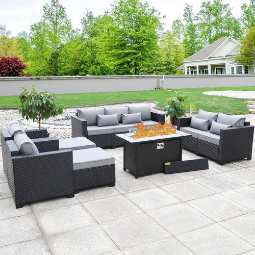7 PCS Outdoor Furniture Set w/ 45-Inch Outdoor Propane Fire Pit