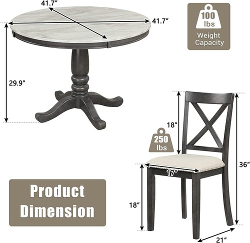 5-Piece round Dining Table Set with Cushioned Chairs