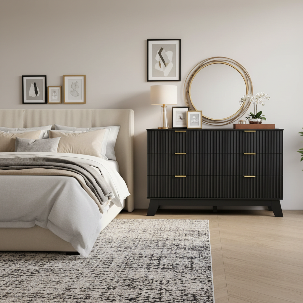 Fluted dresser in master bedroom