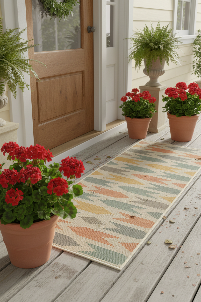 Geometric runner on front porch