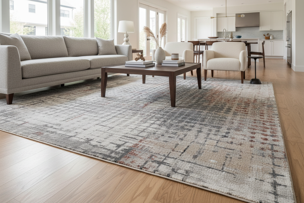 Grey brick rug detail in living space