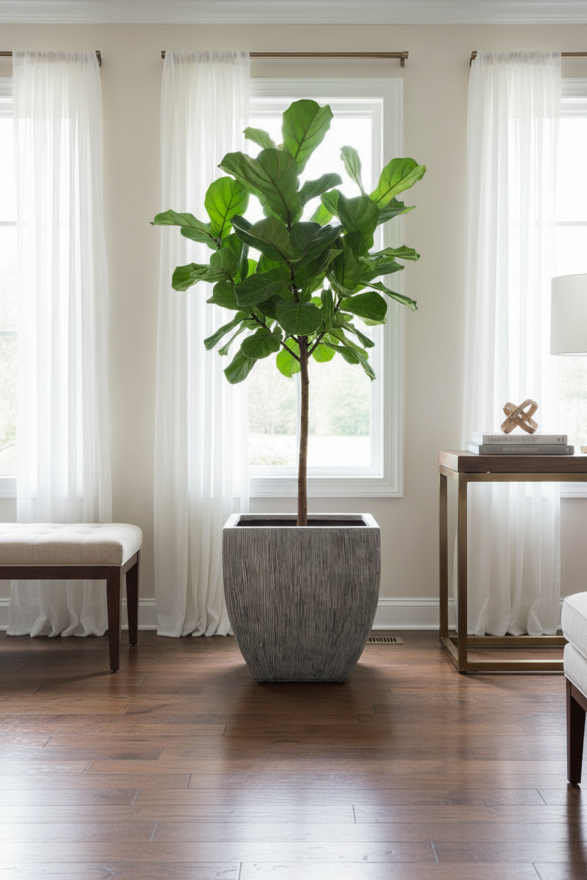 Grey planter in elegant entryway